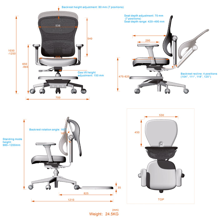 Standing-Mate Office Chair Multi-Position Mesh with Retractable Standing Mat Ergonomic