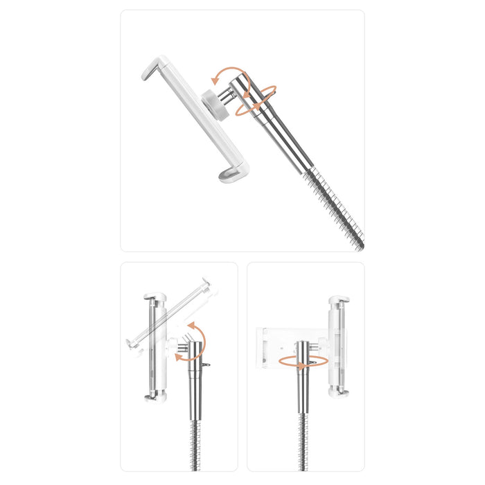 Silver Floor Tablet Holder Stand with Solid Metal Base Flexible Steel Gooseneck for iPad iPhone Heavy Duty Lazy Stand for Bedroom Living Room