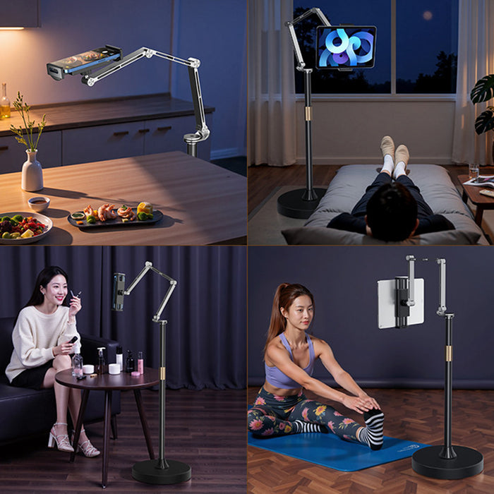 Aluminum Floor Tablet/iPad/Phone Holder Stand Mechanical Arm 360° Rotating