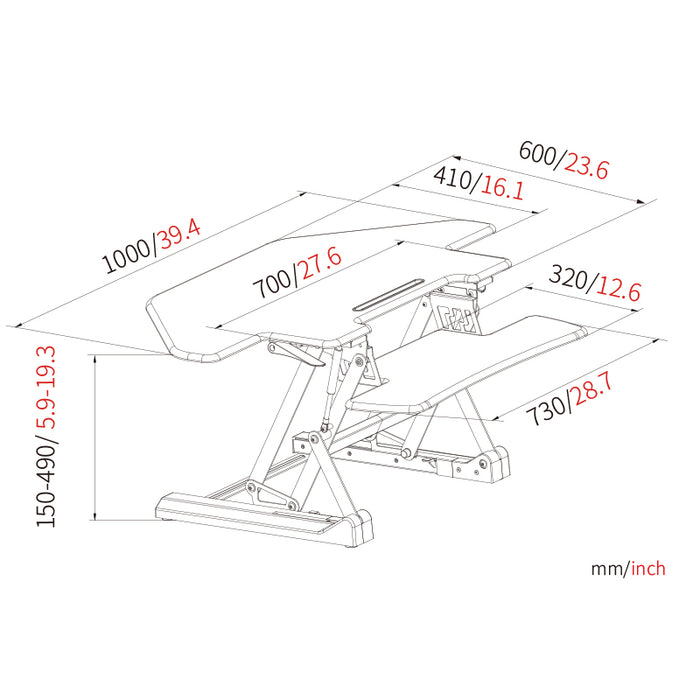 Sit Stand Desk Adjustable Riser Ergonomic Work Station Corner 1000x600mm GLD07T