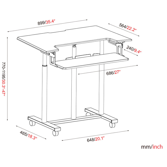 Mobile WHEELY Sit Stand Desk 899X564MM FDS301