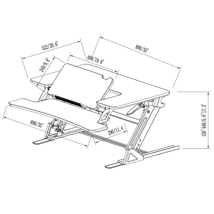 Sit Stand Desk Adjustable Riser Ergonomic Work Station 890x522mm GSD06B