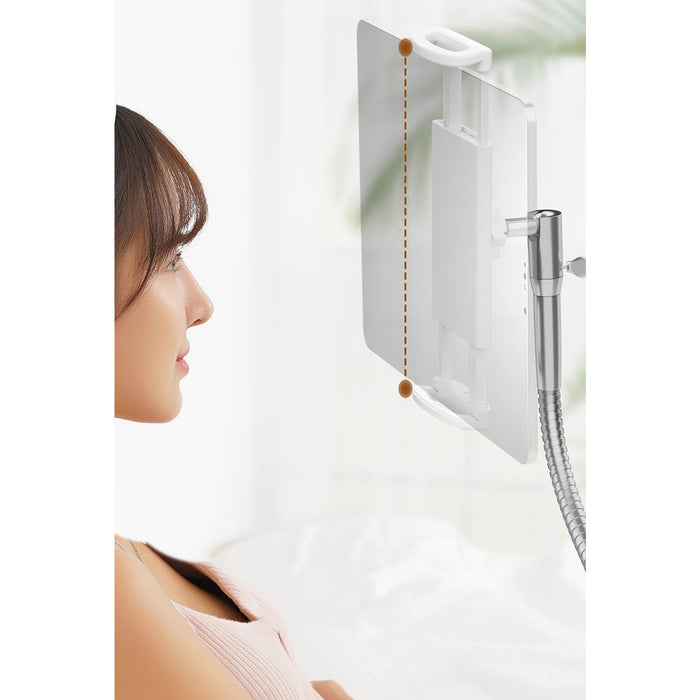 Silver Floor Tablet Holder Stand with Solid Metal Base Flexible Steel Gooseneck for iPad iPhone Heavy Duty Lazy Stand for Bedroom Living Room