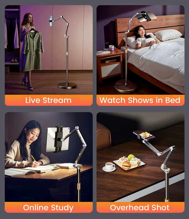 Aluminum Floor Tablet/iPad/Phone Holder Stand Mechanical Arm 360° Rotating