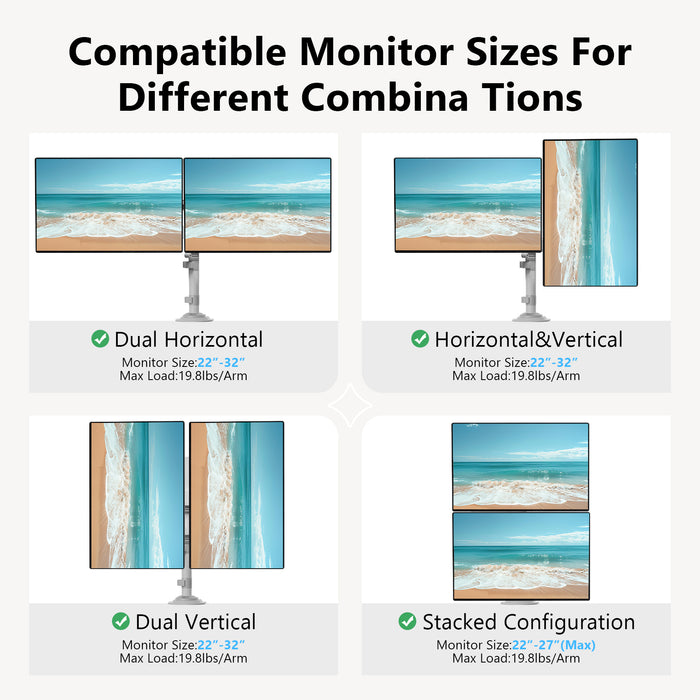 Dual Monitor Arm Ergonomic for Desktops VESA Mount