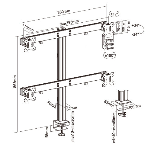 Quad Screens Heavy-Duty Aluminum Monitor Arms MTLDMA04 ETA10.20