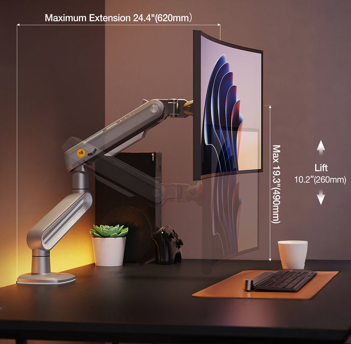 Gaming Monitor Arm – 27″–50″ Curved Screen (holds 18 kg) A6