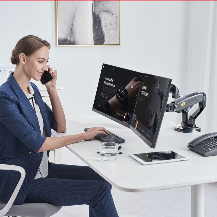 Dual Monitor Arm for 17-27" Screens Gas Spring Adjustment