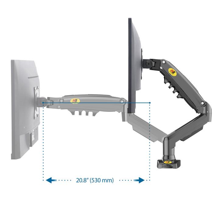 Dual Monitor Arm for 17-27" Screens Gas Spring Adjustment