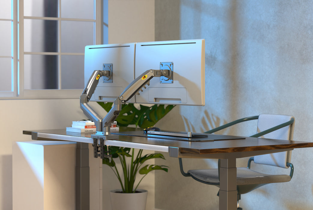 Dual Monitor Arm for 17-27" Screens Gas Spring Adjustment