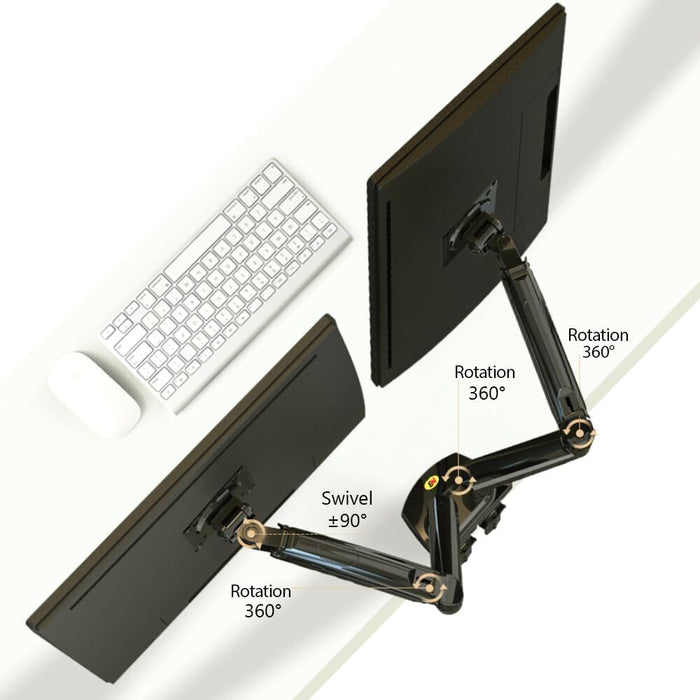 Dual Monitor Arm for 17-27" Screens Gas Spring Adjustment