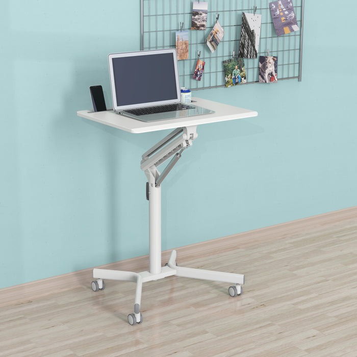 GKU Height Adjustable Mobile Standing Desk with Wheels 700x520mm Sit Stand Desk Laptop Desk for Home Office FDS101B-W