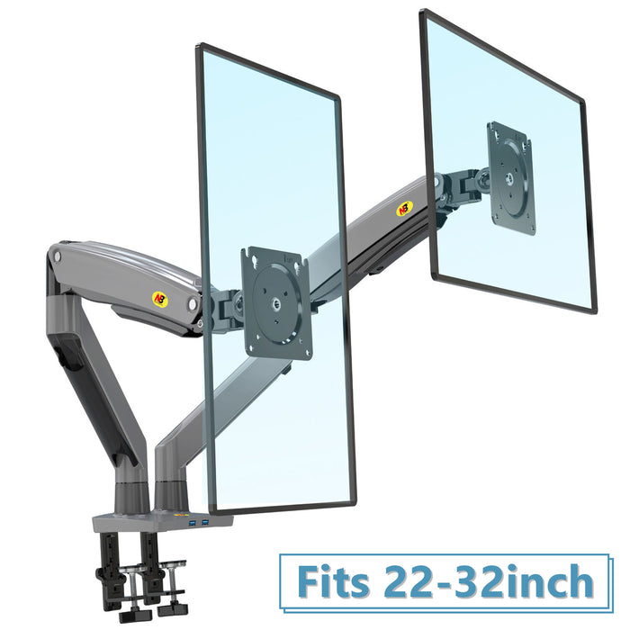 NEW G75 Model Dual Monitor Screen Desktop Monitor Mount, 3-12kg per arm, Gunmetal Grey