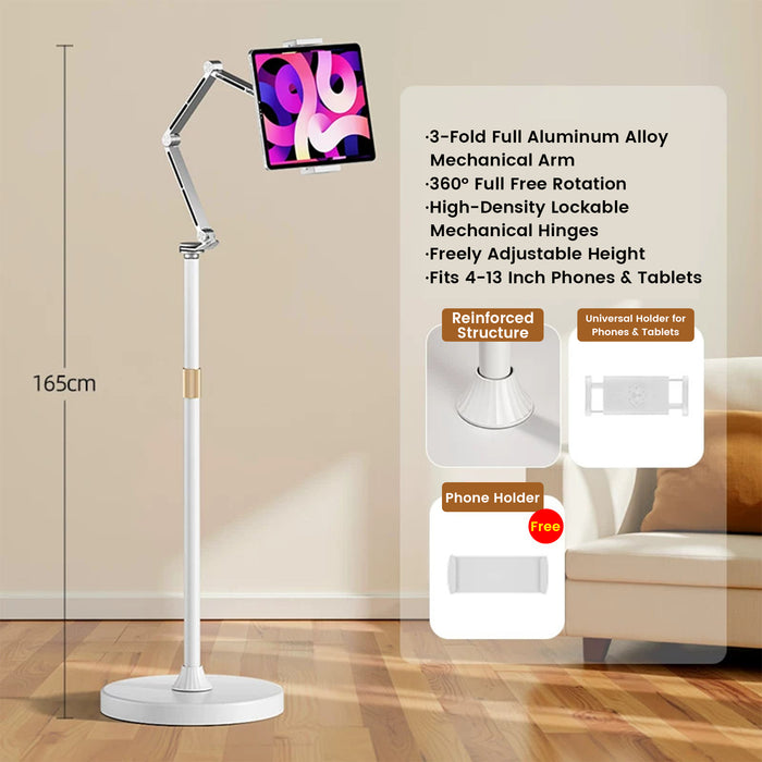Aluminum Floor Tablet/iPad/Phone Holder Stand Mechanical Arm 360° Rotating