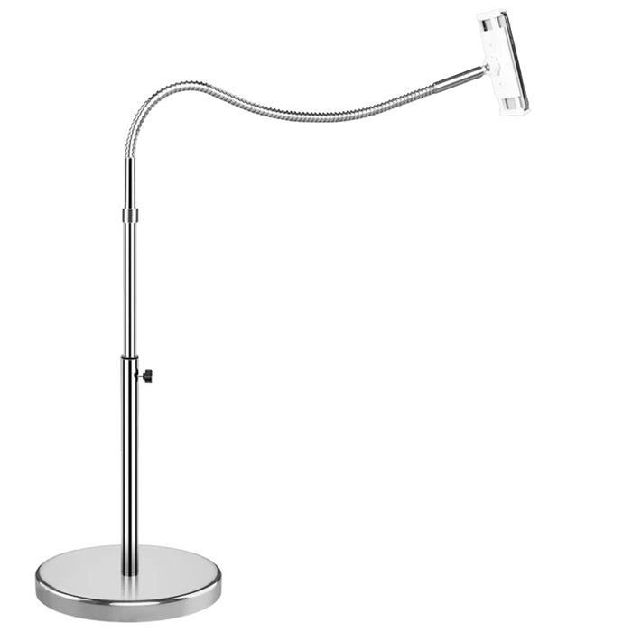 Silver Floor Tablet Holder Stand with Solid Metal Base Flexible Steel Gooseneck for iPad iPhone Heavy Duty Lazy Stand for Bedroom Living Room