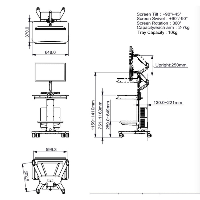 Mobile Work Station with CPU and Monitor Mount Utility Cart MCS3
