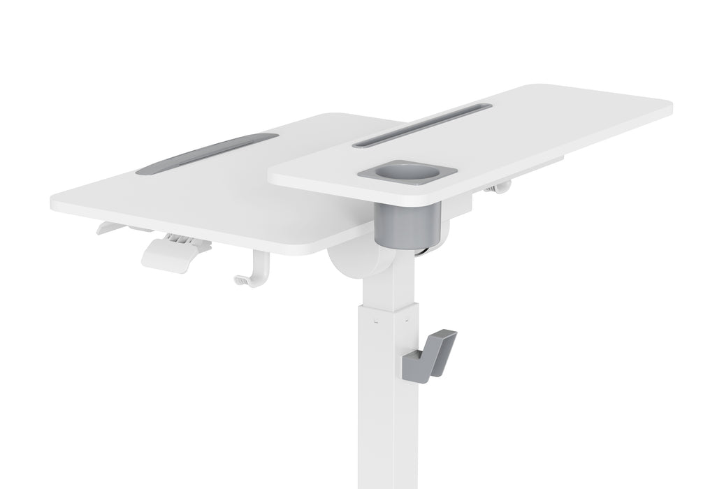 GKU Mobile Rolling Dual-level Laptop Stand | Height Adjustable Sit Stand Desk with Cup Holder & Hooks White F047-FA114