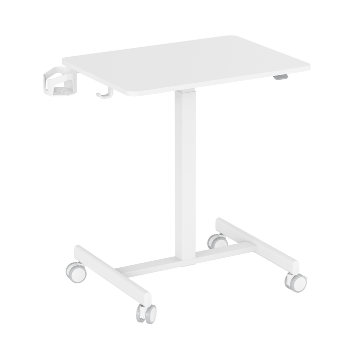GKU Adjustable Mobile Standing Desk with Wheely & Cup Holder 650x480mm F047-FDS106B-A2,white/cup/ hook