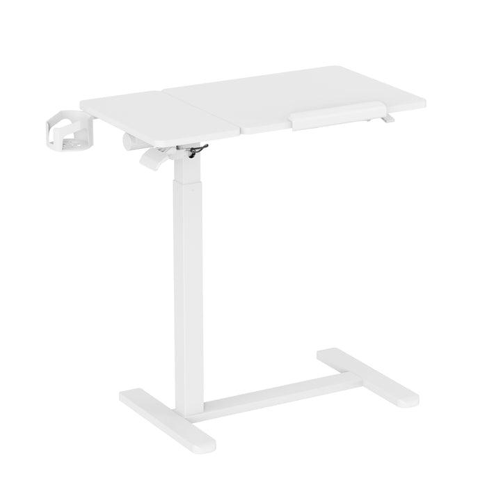 Gku Adjustable Height Overbed Side Table | Tilting Split Laptop Desk with Cup Holder, Mobile Sofa Standing Desk FA127 White
