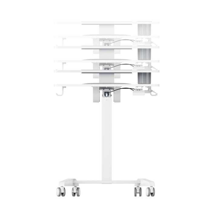 GKU Mobile Rolling Dual-level Laptop Stand | Height Adjustable Sit Stand Desk with Cup Holder & Hooks White F047-FA114