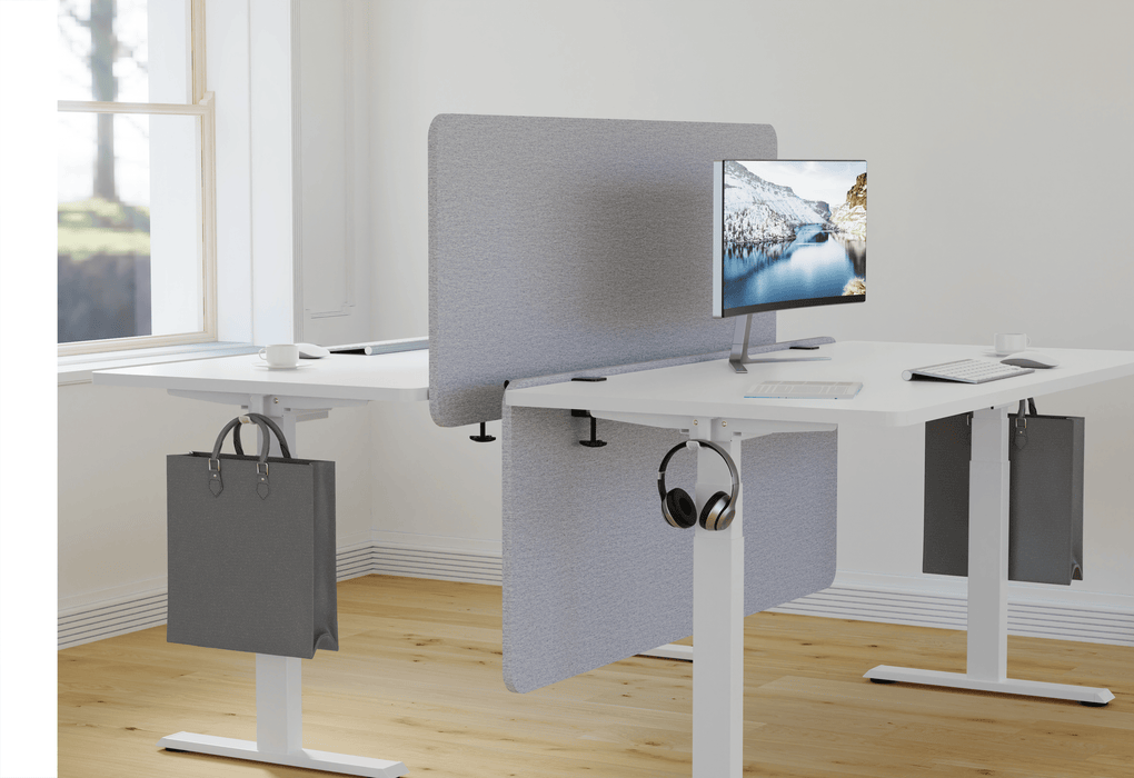 GKU Desk Privacy Panel F047-FS202 | 1500×600mm Grey Acoustic Desk Divider Screen with Dual Mount Brackets