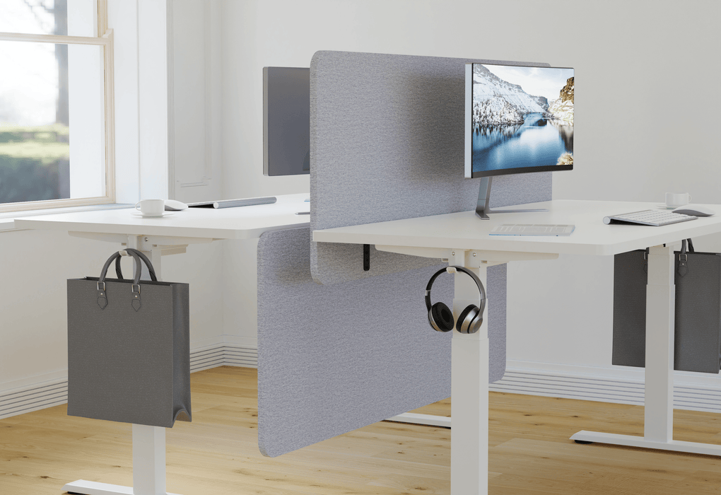 GKU Desk Privacy Panel F047-FS202 | 1500×600mm Grey Acoustic Desk Divider Screen with Dual Mount Brackets