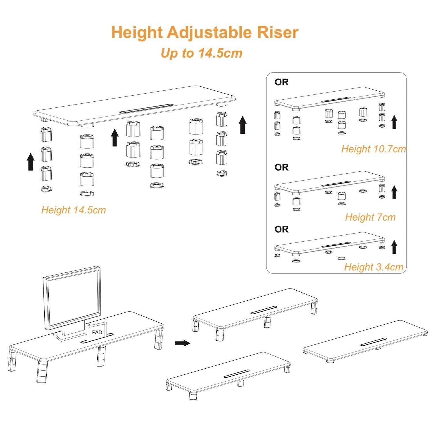 gku™ Height Adjustable Extra Large Monitor Riser Stand | gku.