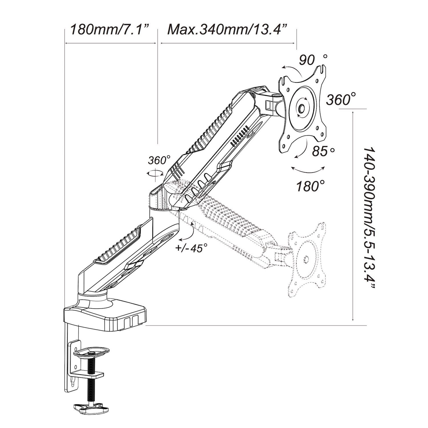 gku™ EZY-Riser Gas Spring Monitor Arm | gku.