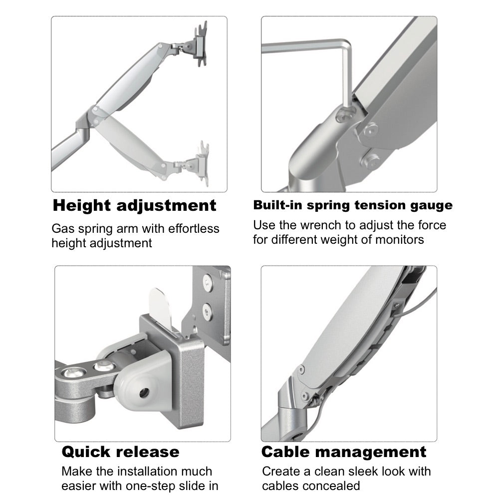 gku™ PRO-Riser© Dual Monitor Desk Mount Arm Gas Spring | gku.