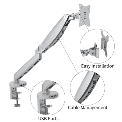 GKU Single Monitor Desk Mount - ProRiser Gas Spring Monitor Arm