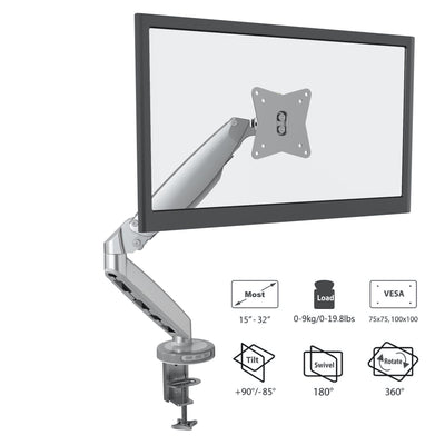 GKU Single Monitor Desk Mount - ProRiser Gas Spring Monitor Arm