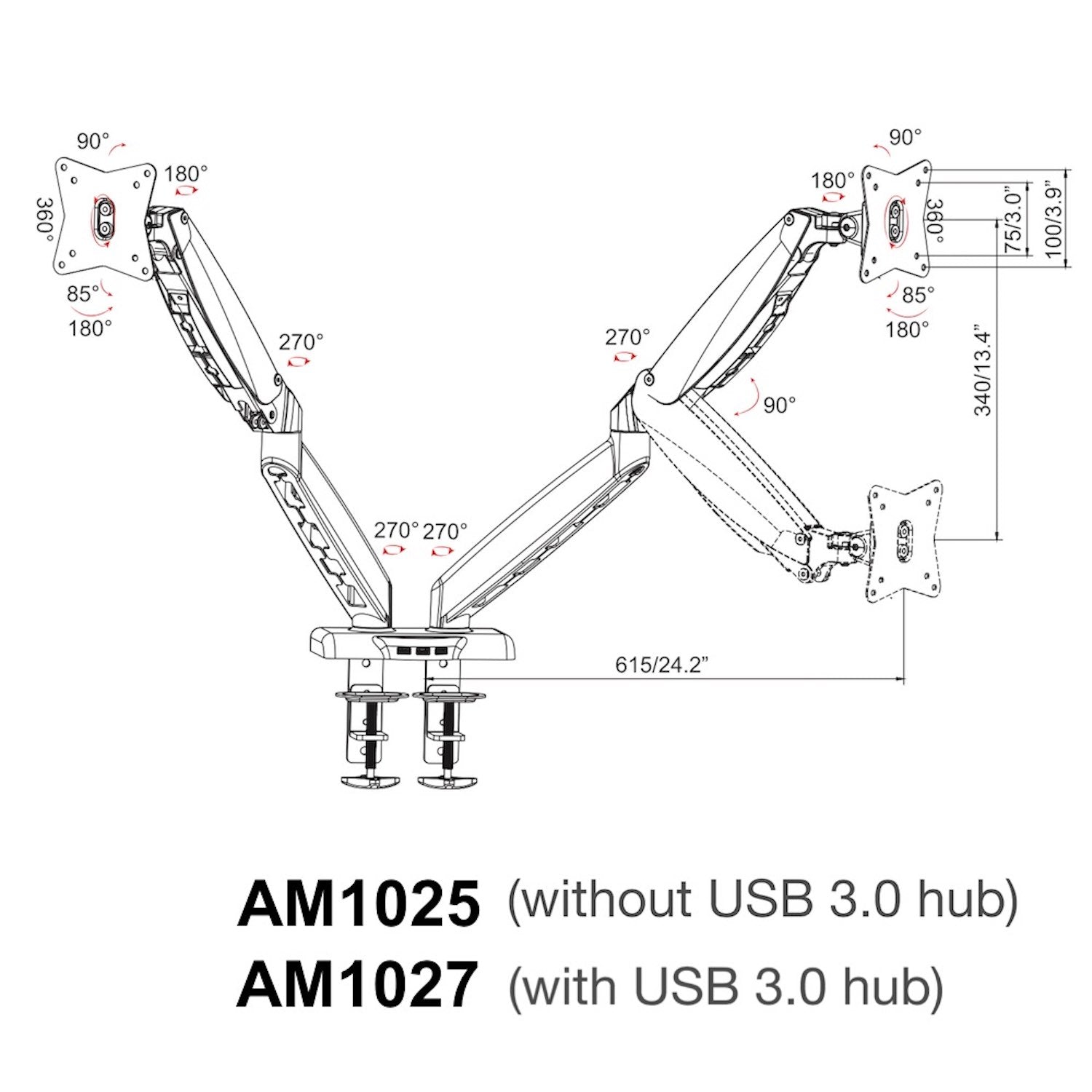 gku™ PRO-Riser© Dual Monitor Desk Mount Arm Gas Spring | gku.