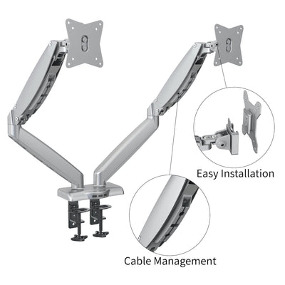 GKU Dual Monitor Desk Mount Arm - ProRiser Gas Spring Monitor Stand