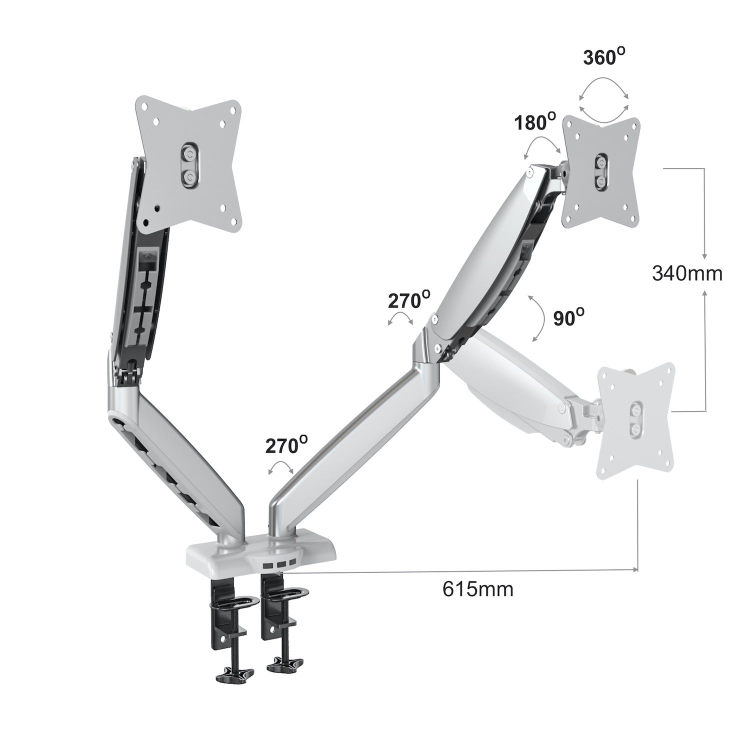 gku™ PRO-Riser© Dual Monitor Desk Mount Arm Gas Spring | gku.