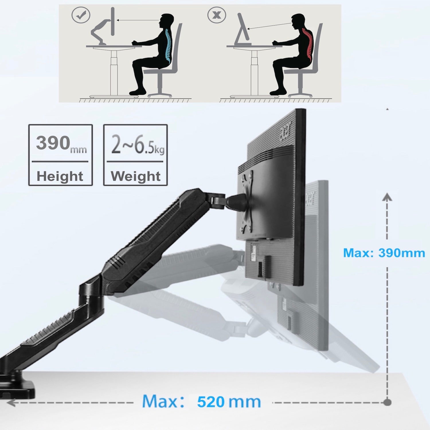 gku™ EZY-Riser Gas Spring Monitor Arm | gku.