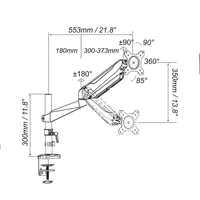 gku PRO-Riser V1 LCD Monitor Desk Mount Gas Spring Fully Adjustable Monitor Arm | gku.